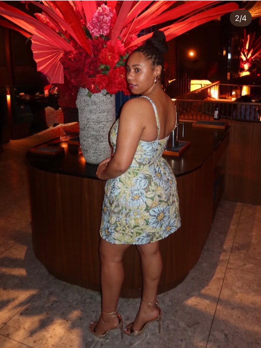 WORN ONCE: Floral Sequin Mini Dress in Pastel Blue and Yellow - Picture 2 of 3